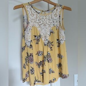 Maurices Yellow Floral Lace Tank Top